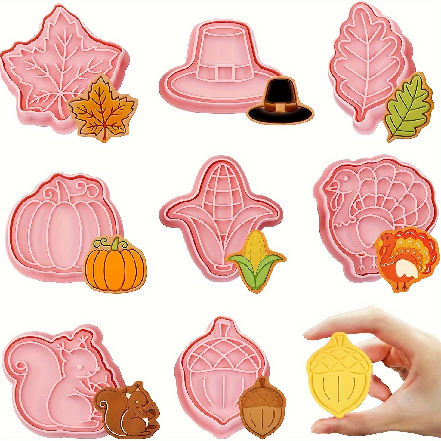 

Thanksgiving Cookie Cutter Set, 8-piece Autumn Themed Plastic Biscuit Cutters, Fall Harvest Pumpkin, Turkey, Leaf, Acorn, Hat Shapes For Thanksgiving Baking, Fondant, Kitchen Party Supplies