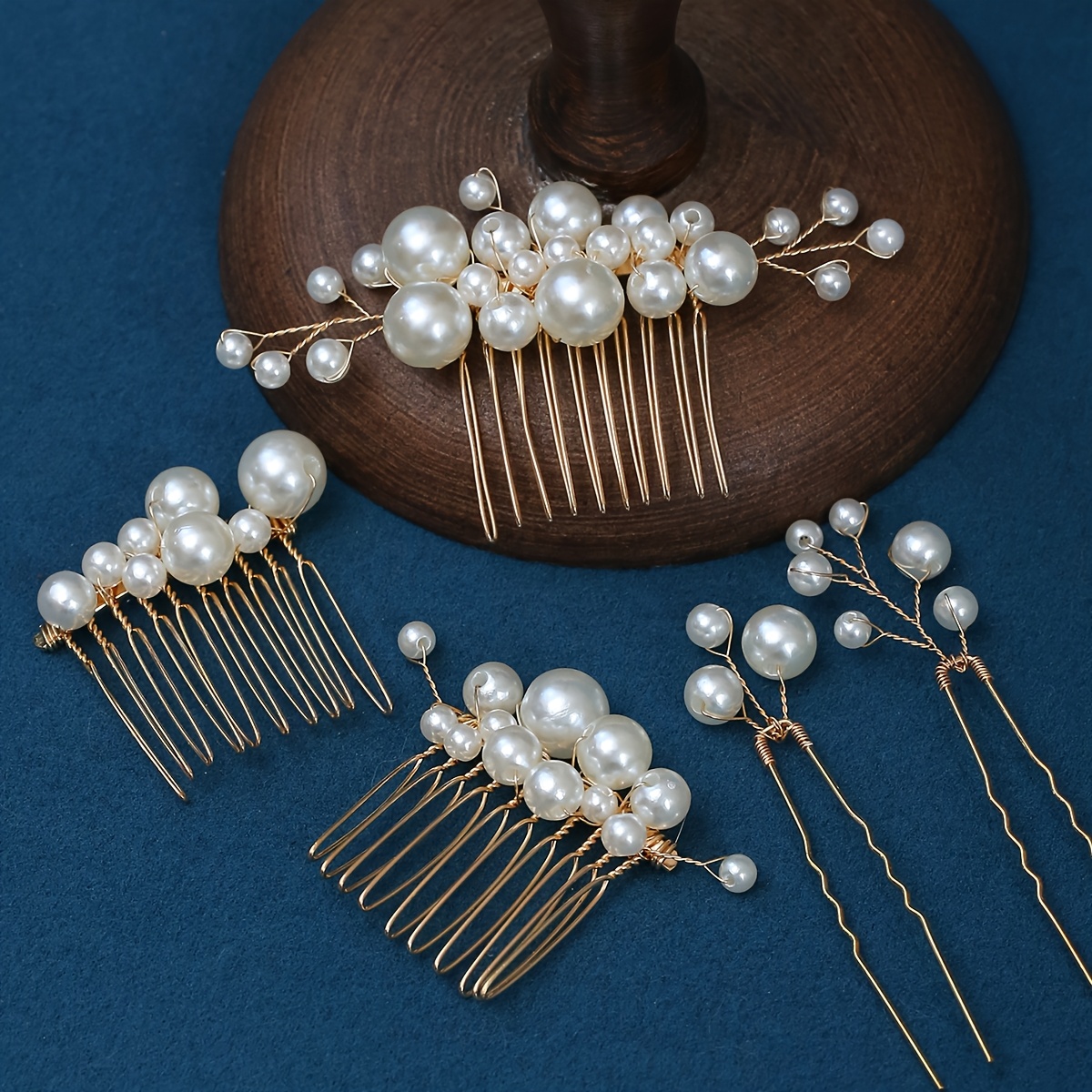 Image of 5pcs Bridal Hair Comb Set, Simple And Stylish Updo Hair Accessories, Versatile And High-end Wedding Braiding Hairpins