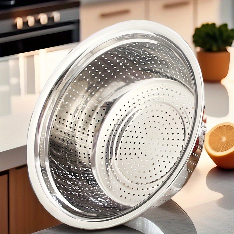 

304 Stainless Steel Microporous Colander, Large Capacity, With Mixing Bowl, For Washing Vegetables, Fruits And Rice, And For Draining Cooked Pasta