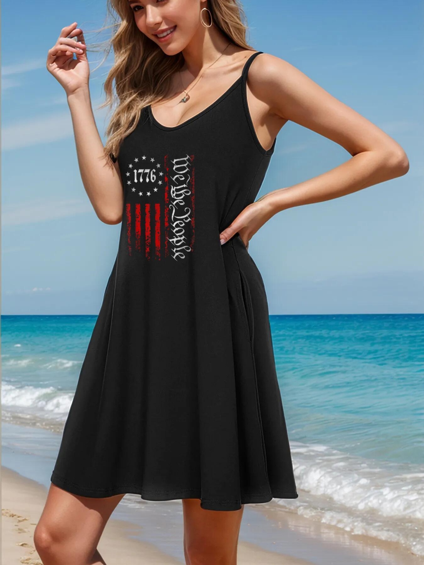 us flag   of the usa patriotic   sleeveless dress for women casual lightweight machine washable spring and summer wear