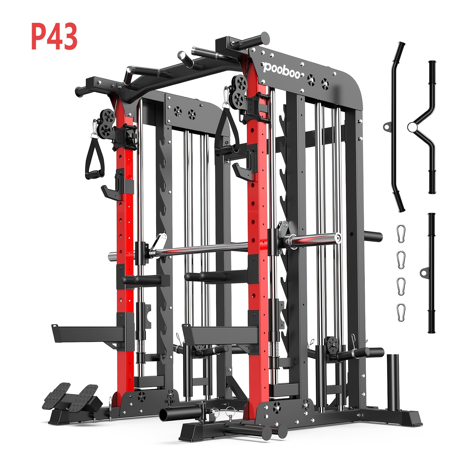 multi functional power rack cage with 2000   capacity lat pull down j hooks dip bars t bar cable handles and other attachments home gym exercise machine   workout equipment Product details 3
