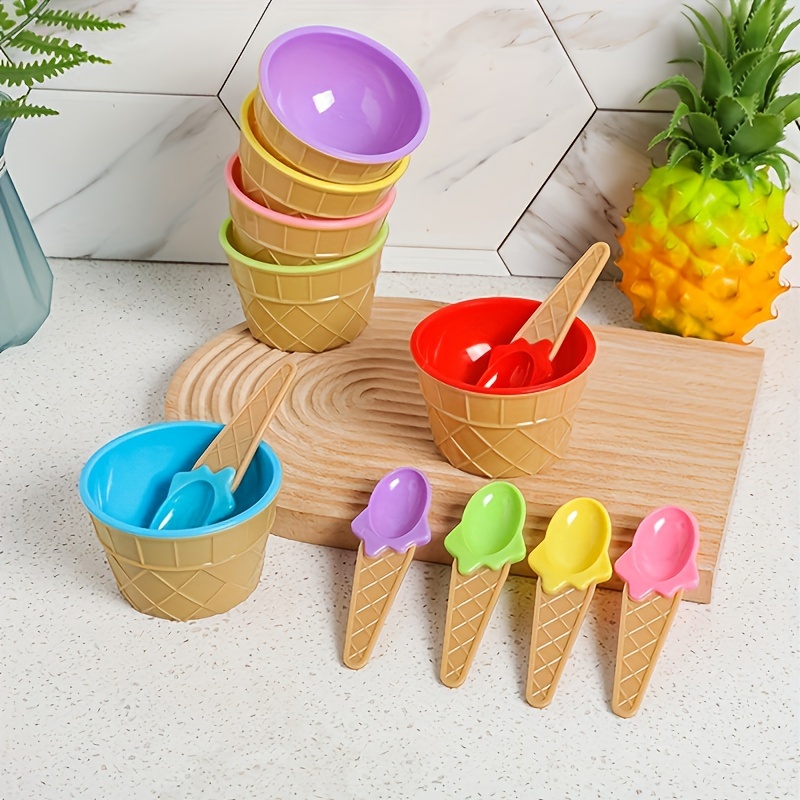 

6pcs, Ice Cream Bowl And Spoon, Cartoon Candy Colorful Ice Cream Bowl Set, Reusable Plastic Ice Cream Cup, Ice Cream Bowl For Restaurants/cafe