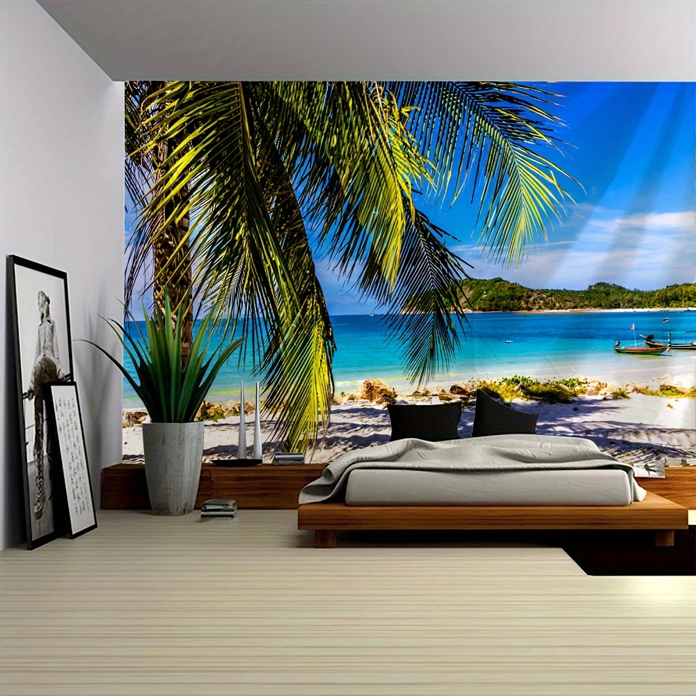 

Beach Coconut Tree Landscape Tapestry - Polyester Wall Hanging For Living Room, Bedroom, Office, Home Decor, Party Decor - Free Installation Package - 79" X 200cm