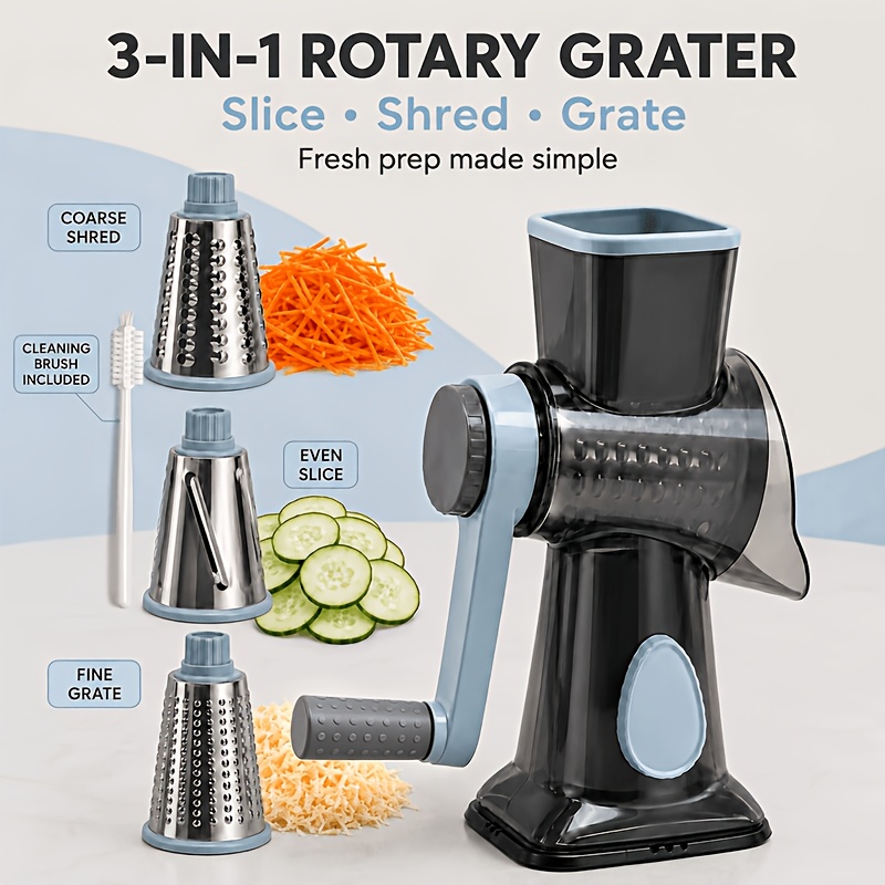 Multifunctional Manual Rotary Vegetable Cutter, Interchangeable For Slicing, Shredding & Grating Fruits, Veggies, Cheese, Potatoes, Zucchini, Nuts & Chocolate, Practical Kitchen Prep Tool For