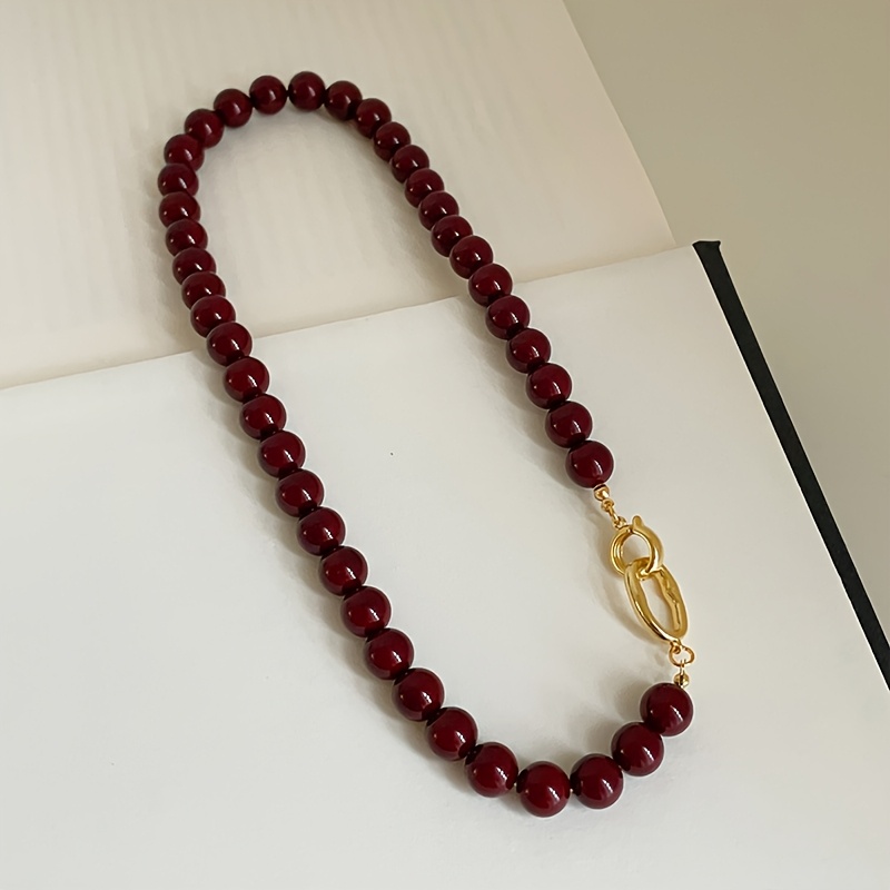TEMU Red Beaded Necklace For Women, Autumn/winter New Arrival, Light Luxury Vintage, Niche, , Simple, Versatile, Choker Necklace, Collarbone Chain