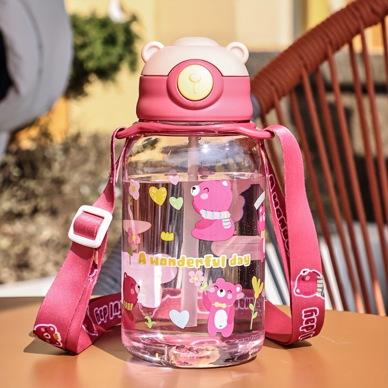 TEMU Cute Cartoon Backpack Portable Straw Plastic Cup, Suitable For Outdoor Travel, Cycling, Sports Water Bottle