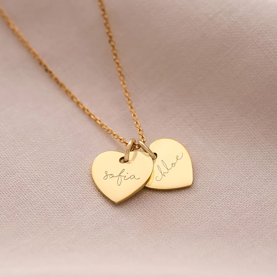 E-shop 1 Golden Silberner Personalisierter Doppelherz-Namensanhänger, Paar-Schmuckgeschenk für Sie – Hochzeitsjubiläum Valentinstag Geschenk,