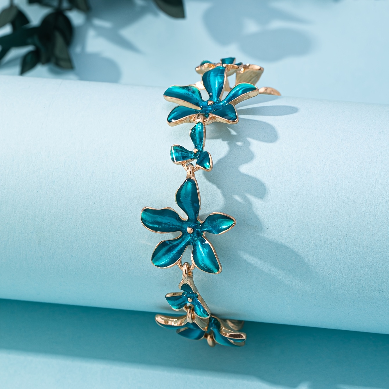 women's floral ankle chain teal flower golden accents Temu Mauritius