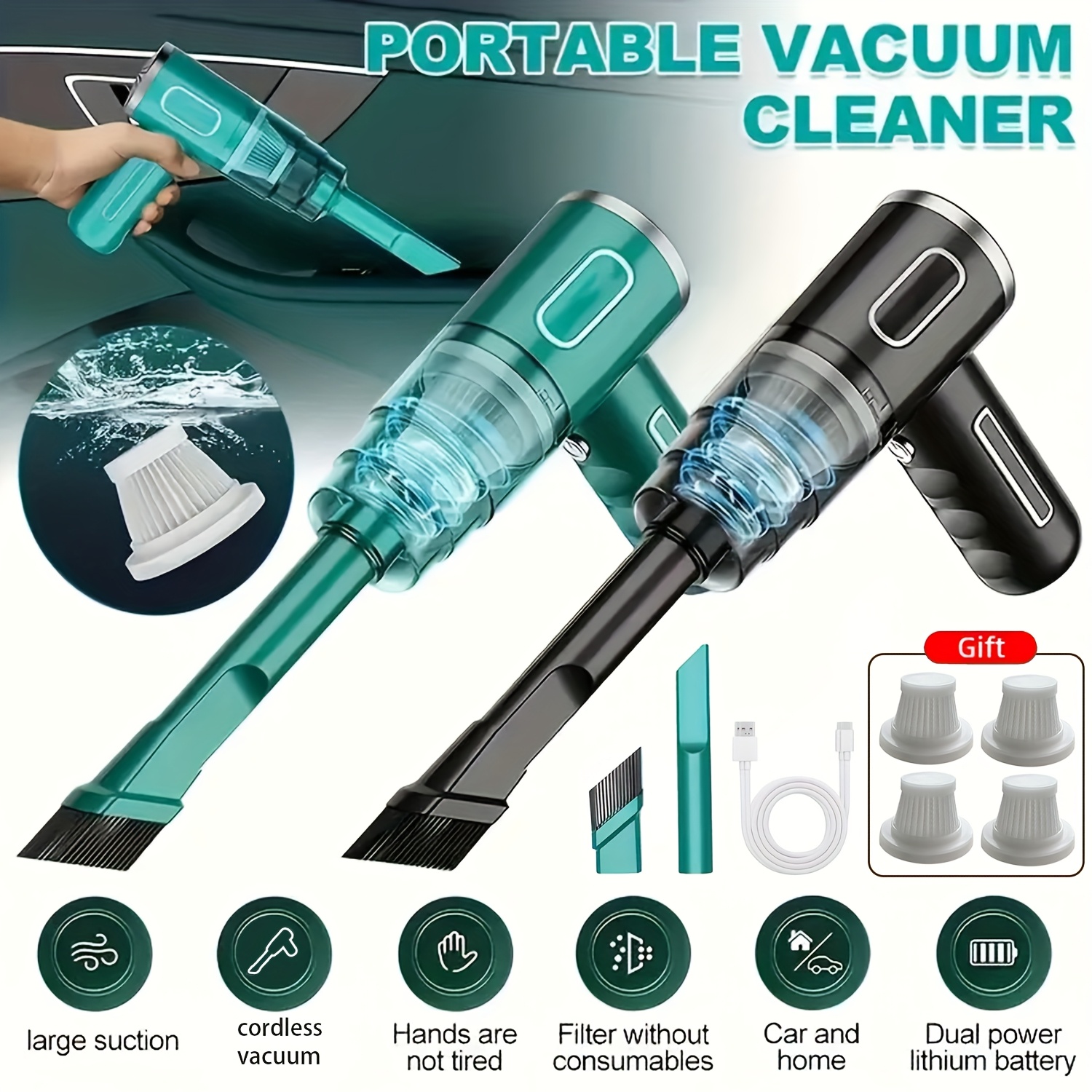 Upgraded Portable Handheld Car Vacuum - / (Dual Mode), 3.1KPa Strong Suction, Quiet 78dB, Lightweight Handheld Vacuum with Cable for Car,, Auto Cleaning - Compact Stick Vacuum