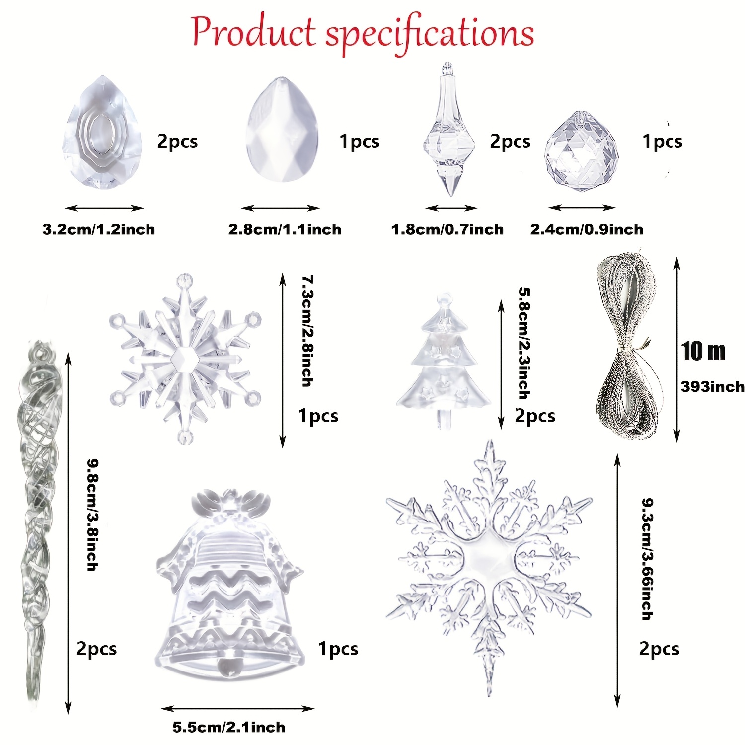 TEMU 15pcs Christmas Tree Decoration Transparent Pendant Christmas Icicle Pendant Transparent Pendant, Suitable For Handicrafts, Christmas Tree