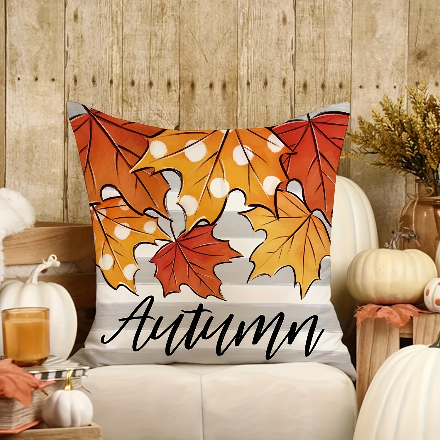 polyester material double sided printing 4 autumn themed polyester pillowcase   leaf design with zipper washing machine washable   home car bedroom sofa office decoration inches no padding cute pillow2d Product details 2