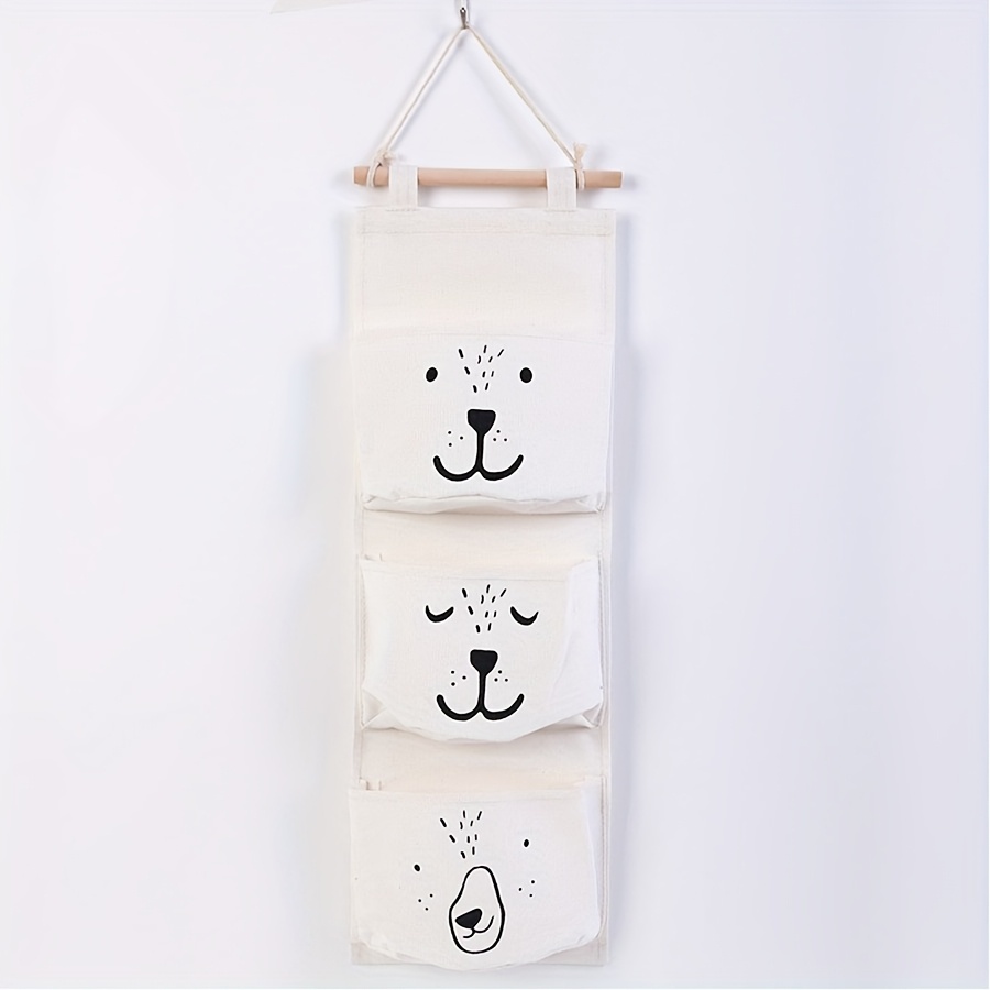 Cartoon Printed 3-layer Wall Mounted Storage Bag, Bedside Wall Hanging Door, Rear Storage Bag, Clothing,, Miscellaneous Items, Easy Classification Storage, Home Dormitory Storage