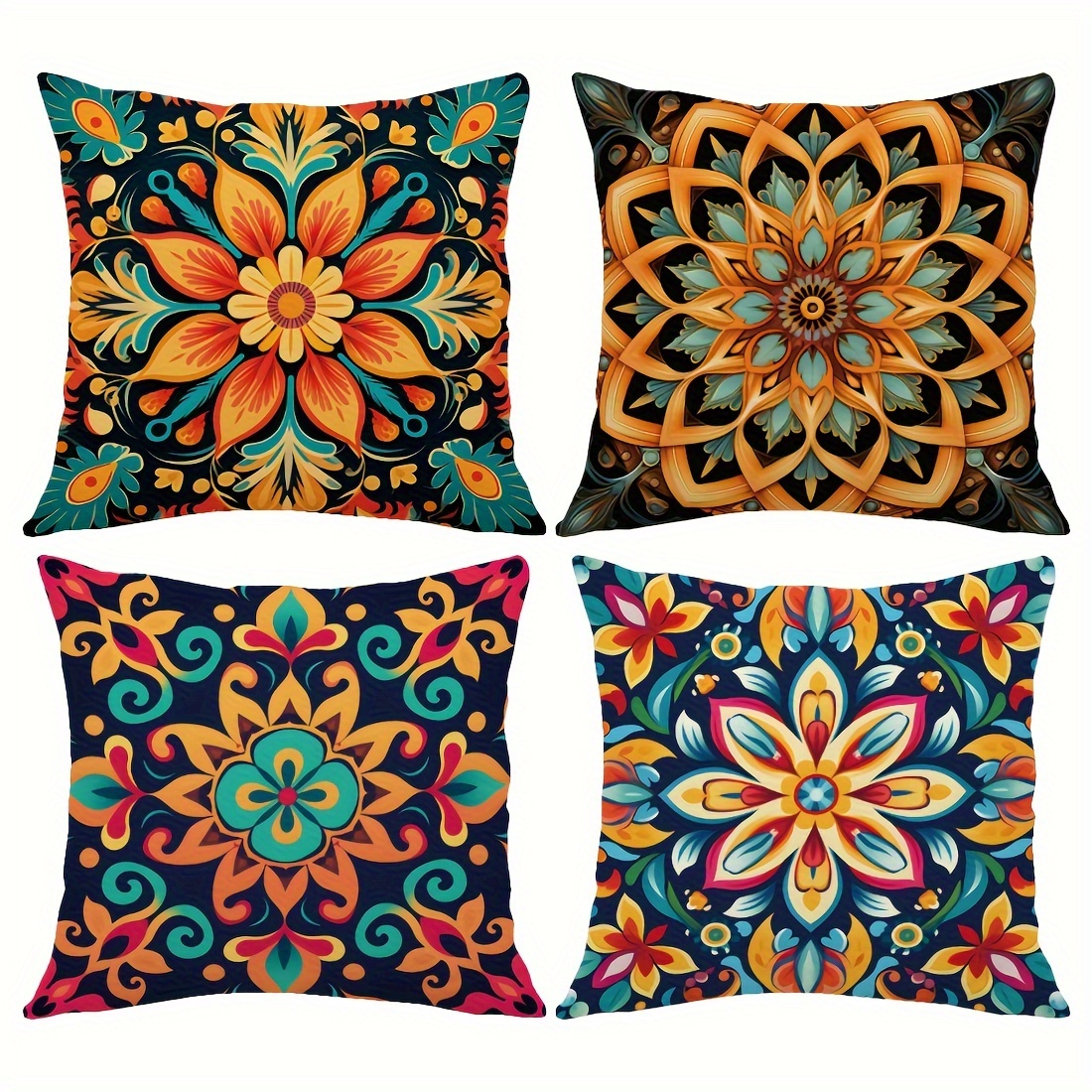 

4pcs Bohemian Vivid Mandala Pattern Peach Skin Velvet Throw Pillow Cover Four-piece Set, Home Comfortable Pillow Cover, Cushion Cover For Living Room Bedroom Sofa