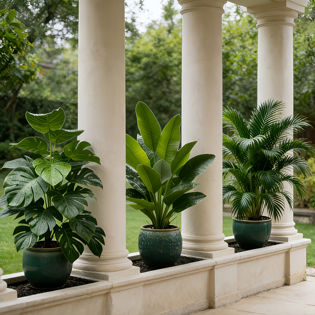 Ensemble de 3 Plantes Artificielles à Grandes Feuilles - Monstera Luxuriant et Palmiers, Bananiers, Adaptées à l'Extérieur - Arbres Décoratifs Tropiques à Large Feuillage Sans Entretien, Plantes en Pot pour Intérieur/Extérieur Toute l'Année, Arbustes Faux Style Nordique pour Mariage Hôtel Jardin