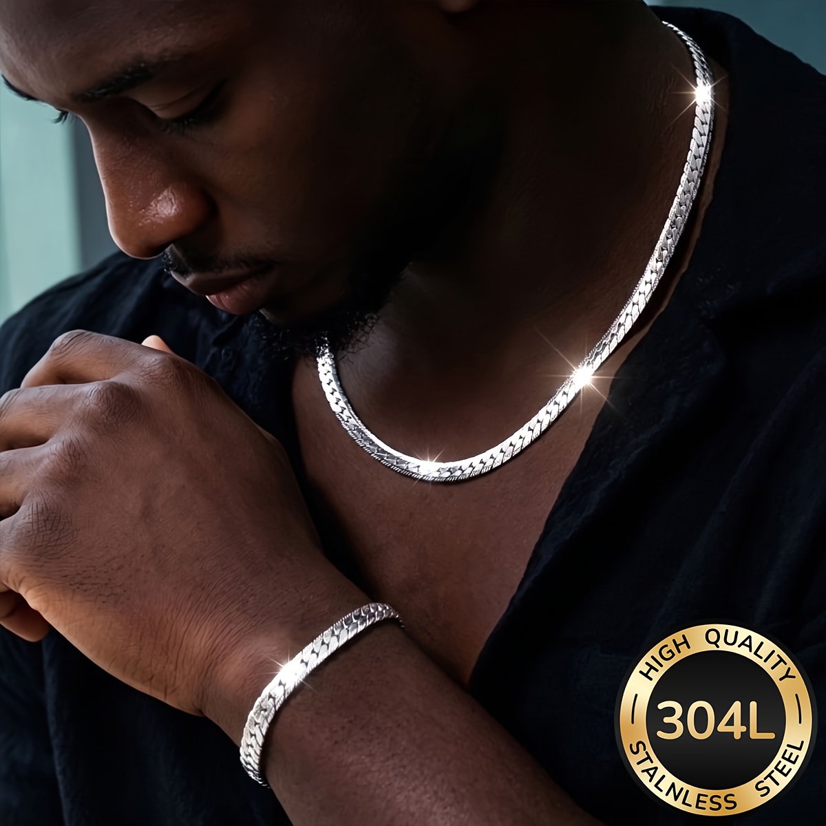 TEMU Set collana e bracciale da qualit� 304L, per informali quotidiani, set di gioielli da , accessori di moda, da indossare per , 癡 una scelta per