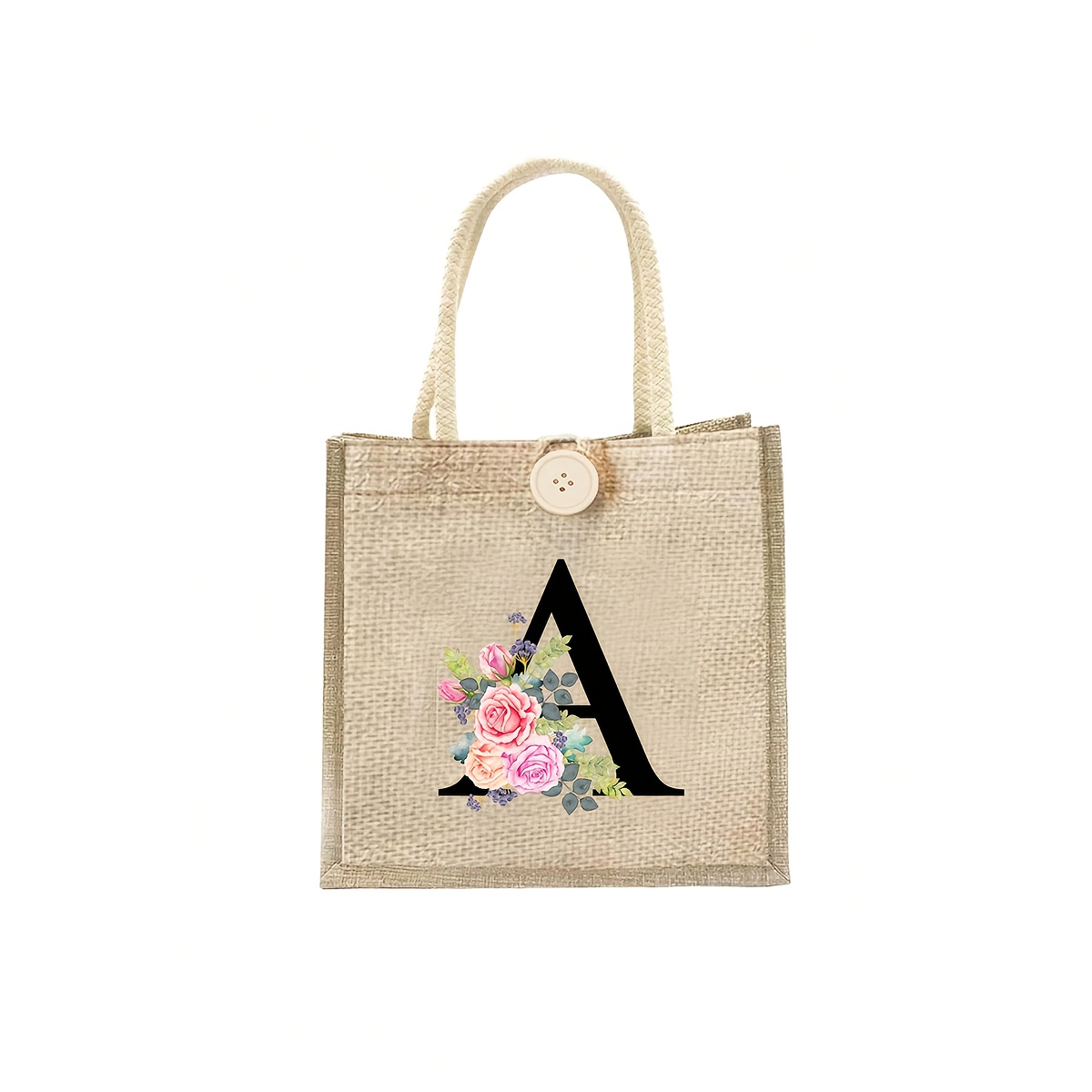 E-shop 1 Stück Handtasche mit Blumenmuster Anfangsbuchstabe A-Z, Einfache Tasche, Knopfdekoration, Tragbare Freizeit-Handtasche, Multifunktionale