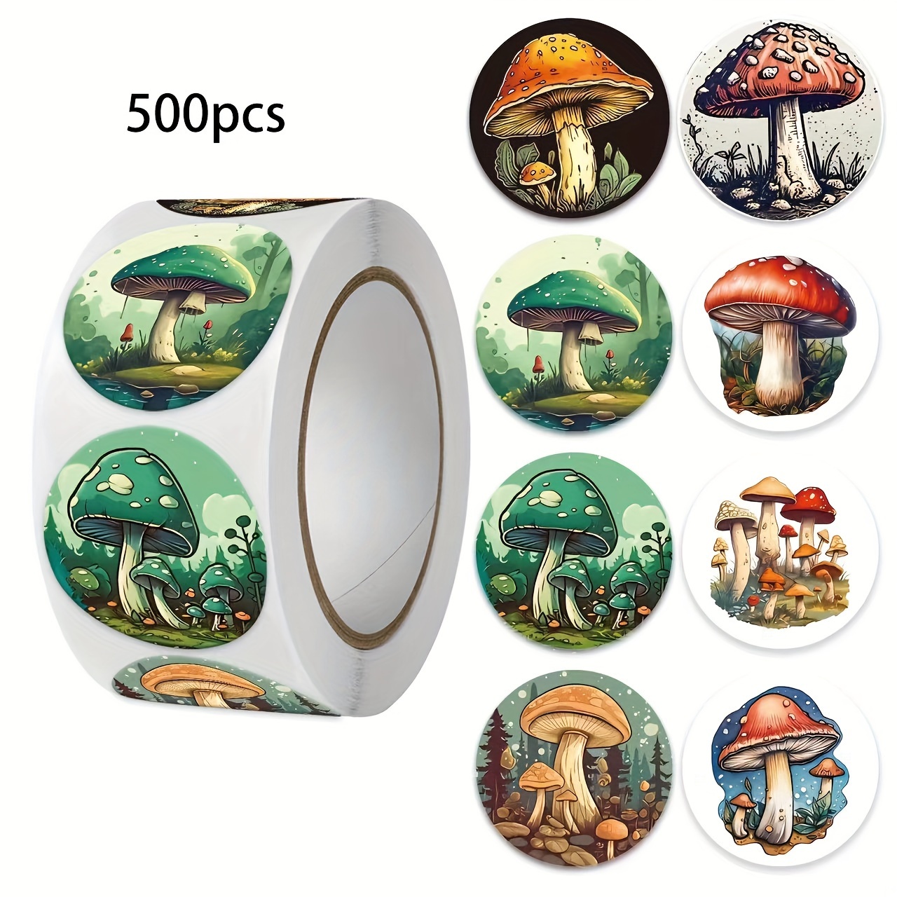 

500pcs Mushroom Stickers Set, Assorted Colorful Plant Decals Roll, Botanical Adhesive Labels For Scrapbooking, Water Bottles, Notebooks, Party Supplies & Gift Decorations - Other Material