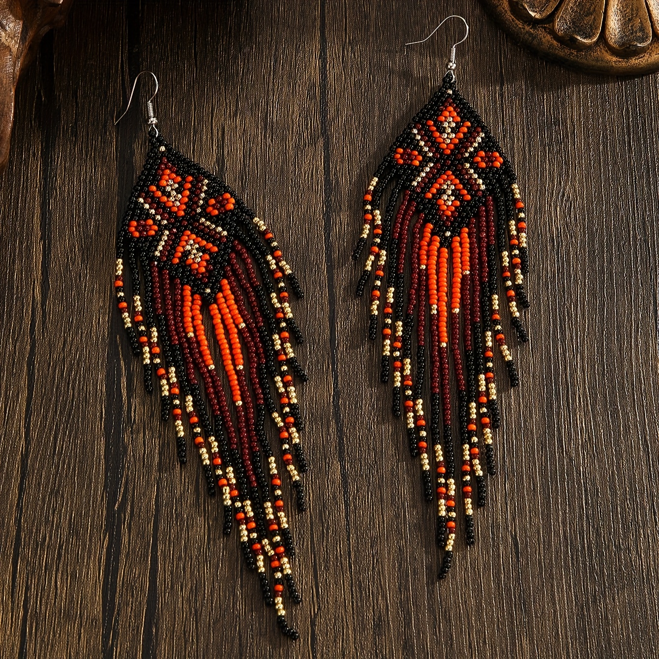 Handmade Bohemian Retro Rhombus Drop Earrings, Red & Turquoise