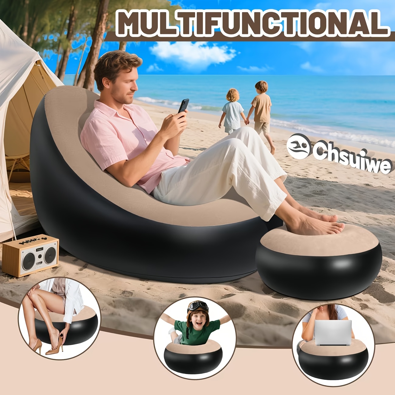 Air-filled Couch With Footrest, Relaxation Sofa Bed For Home, Outdoor Camping Sofa Bed, Casual Recliner For Adults, Portable Couch, Inflatable Sofa For Indoor And Outdoor Use, , Ideal For Camping