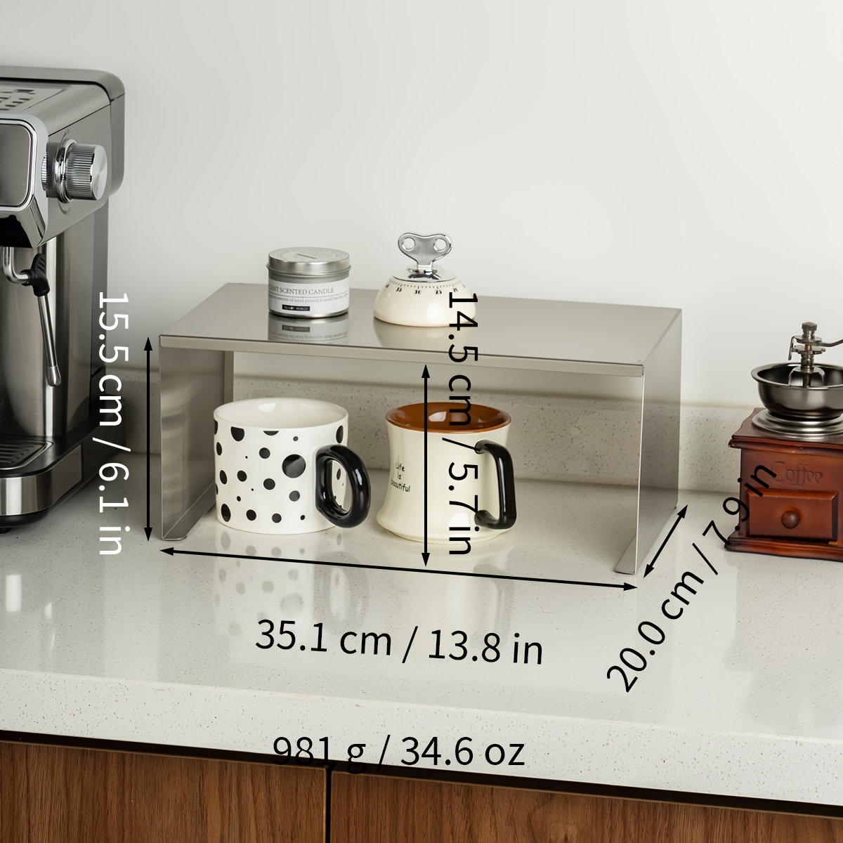 TEMU Stainless Steel Countertop Shelf Organizer, U-shaped Coffee Station Rack, Double Layer Cup Display Stand For Kitchen Counter, Mug Storage Riser,