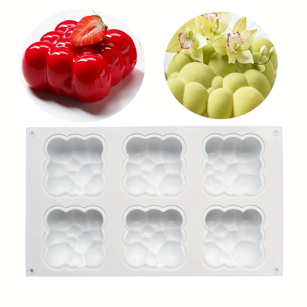 

1pc 3d Bubble Cloud Cake Mold Silicone Moulds Square Bubble Molds For Baking 6 Cavities