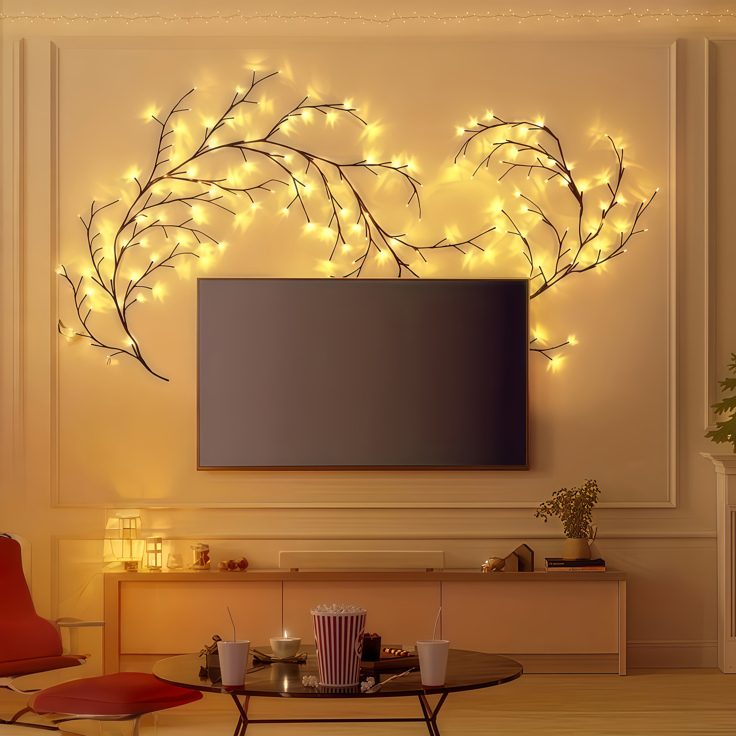 TEMU 1pc 144 Led Vine String Lights, Usb Powered With Remote Control, 8 , Branch Lights, Vine Lights, For Nightstand, Living Room, Porch, Wall Decor,