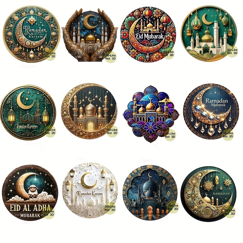 

12pcs Round Wood Hanging Decorations, 2d Ramadan Mubarak Ornament, Suitable For Festivals, Valentine's Day, New Year,