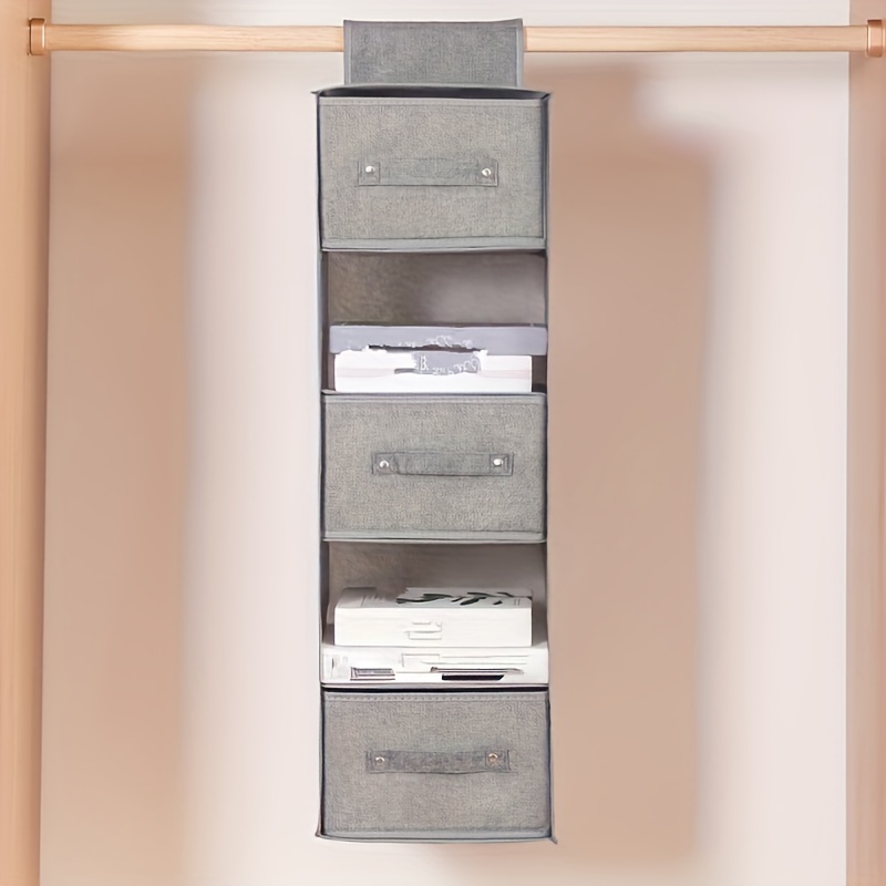 

3-tier Gray Fabric Hanging Storage Organizer For Bedroom - Wall-mounted With Multiple Compartments, Clothes, Books & Essentials