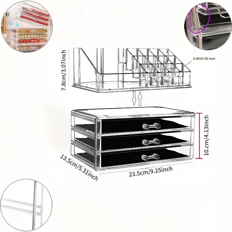 2pcs set acrylic jewelry and cosmetic storage boxes contemporary style multipurpose rectangle organizer with drawers stackable transparent dressing table accessory no electricity needed jewelry boxes Product details 0