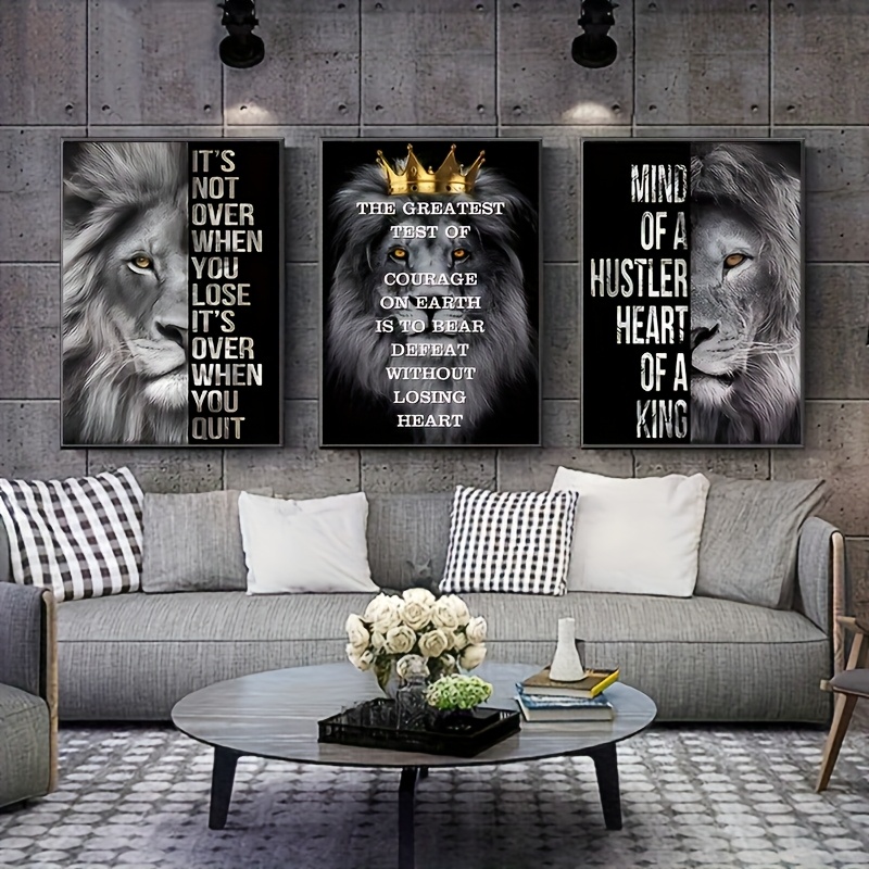 TEMU 3pcs Unframed Animal Lion Canvas Decorative Paintings, Suitable For Office, Living Room, Bedroom, Room, Bar, Hotel, Perfect As Gifts, No Frame
