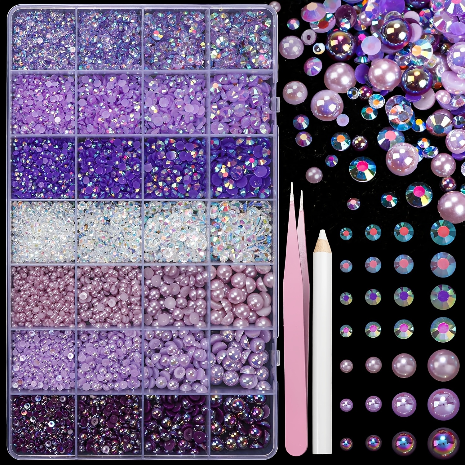 TEMU 22000 pièces Strass Demi-Ronds en Résine AB Effet Gel à Dos Plat, Couleurs Mélangées 3-8mm pour Bricolage Vêtements et Nail Art