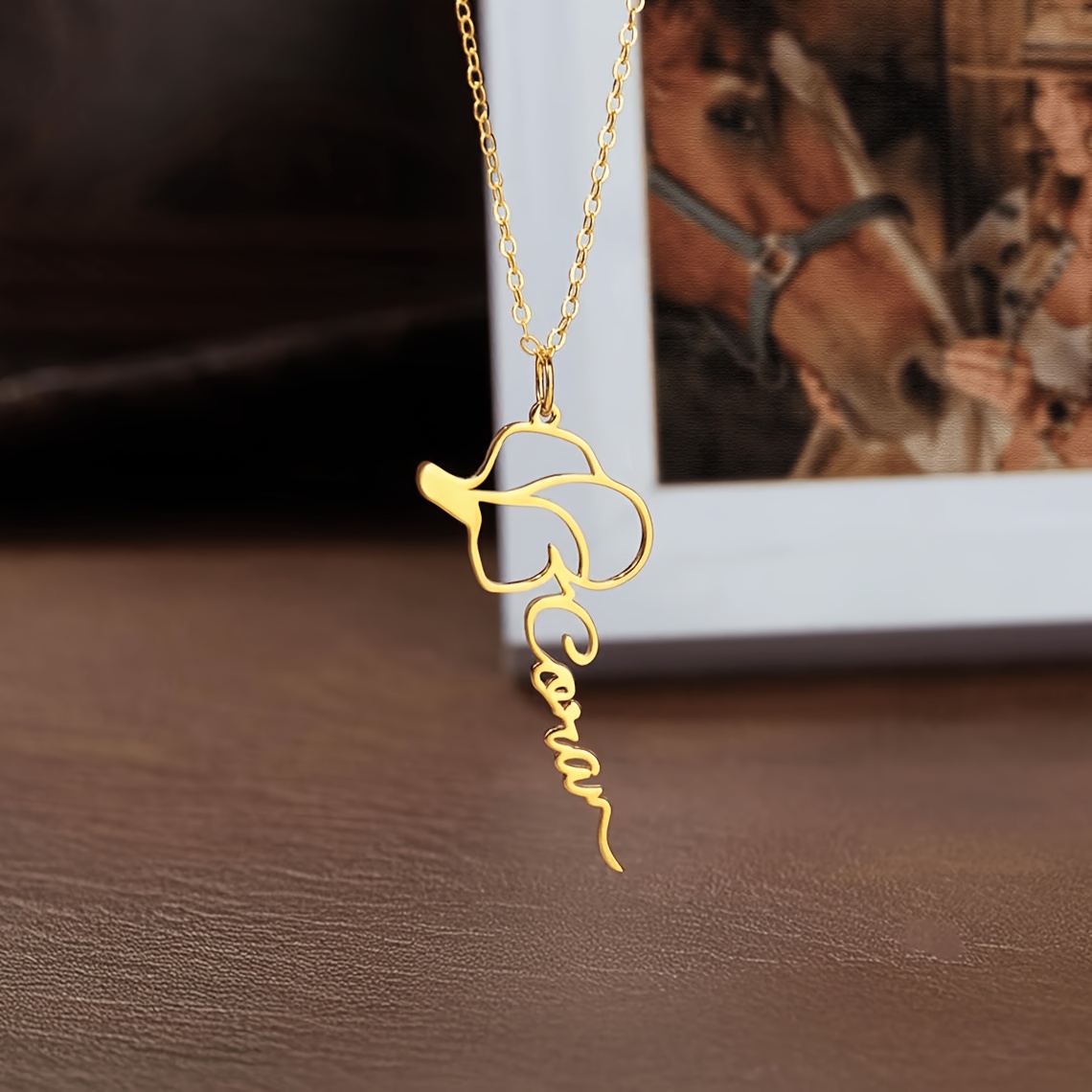 Customized Personalized Denim Hat Necklace, 304 Stainless Steel