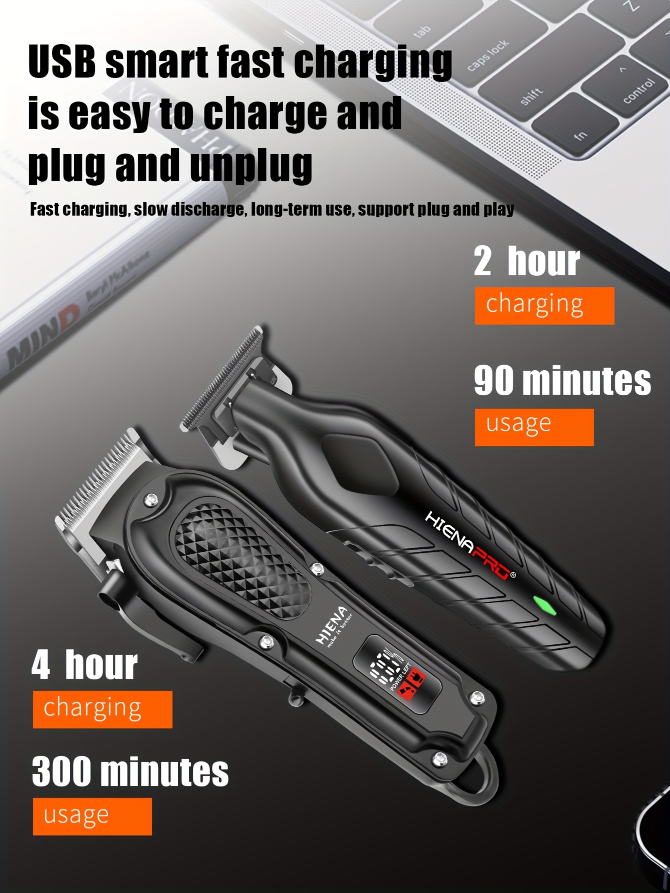 HIENA PRO Men's Electric Hair Clipper Set - Sleek Black Beard Trimmer with LCD Display, T-Blade, USB Rechargeable, 1500mAh Lithium Battery, Includes Multiple Comb Attachments for Styling & Grooming - Ideal Gift