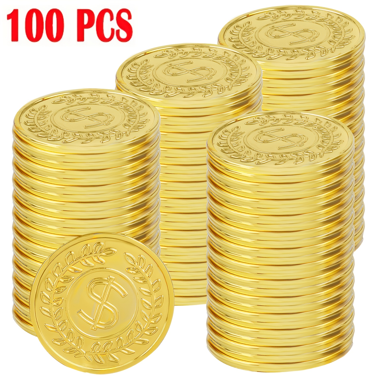 TEMU Monete d'oro da gioco in plastica 10/50/100 pz | Monete dorate | Adatte per bomboniere, giochi di caccia al e articoli per feste - Marca: