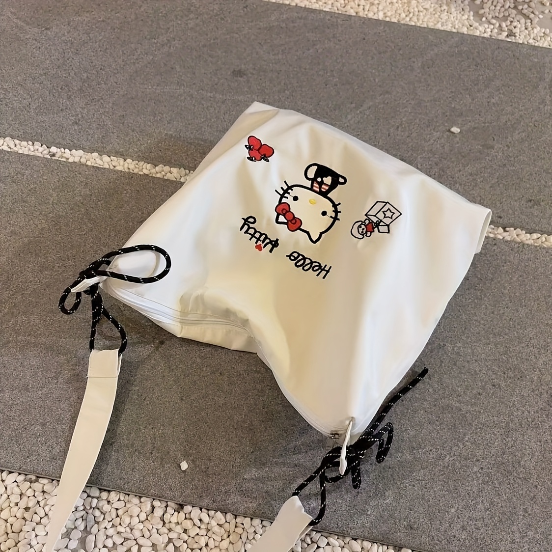 TEMU [authorized]1pcs Hello Kitty Embroidered Handbag, Cute Cartoon Large-capacity Single-shoulder Bag, Zipper Closure, Adjustable Shoulder Strap,