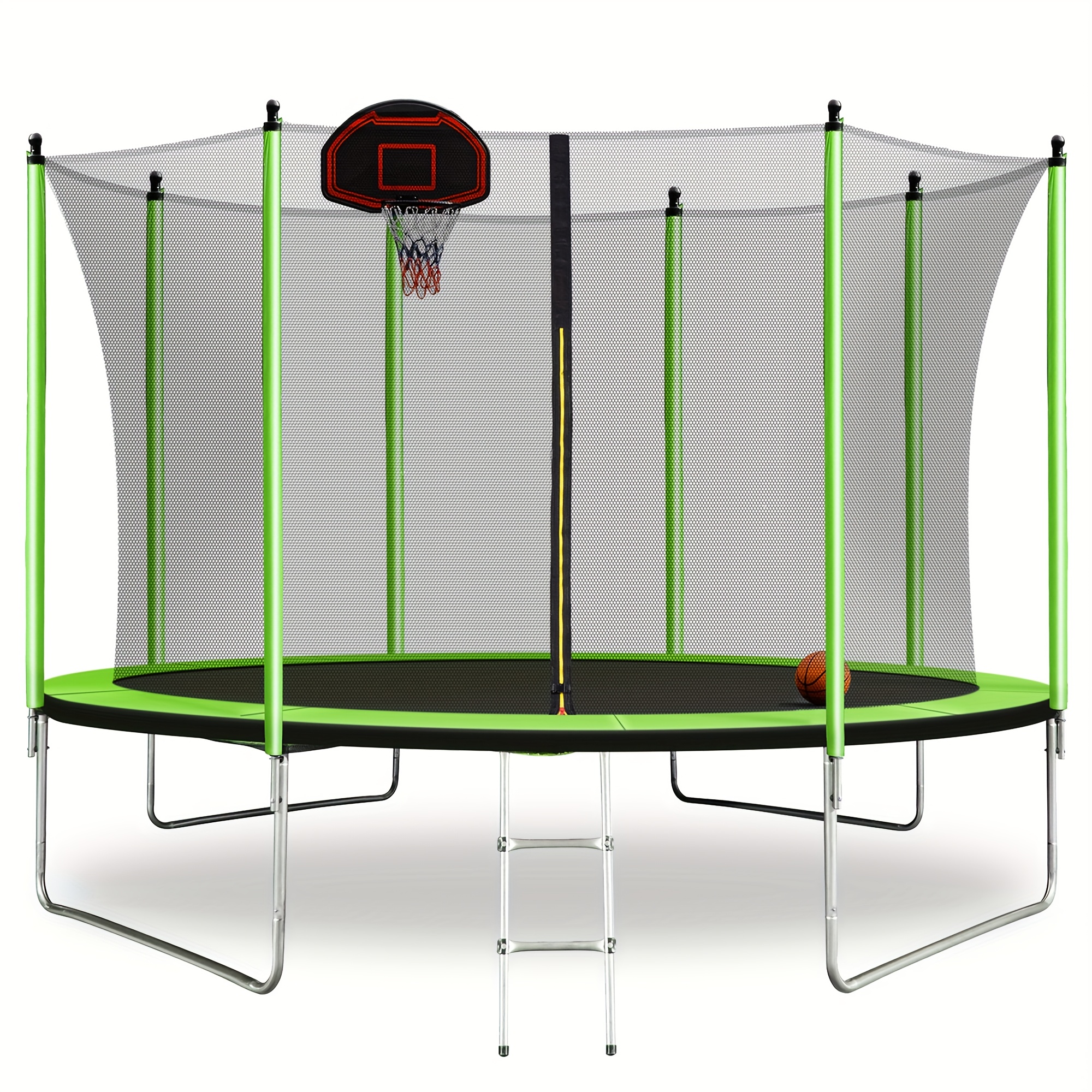 TEMU 10 Ft Trampoline With Trampiline Cover, Basketball Hoop, Ladder, And Shoe Bag - Green