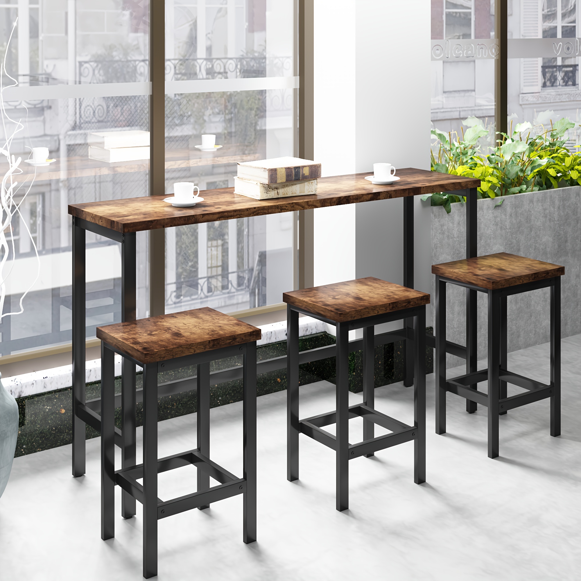 

Merax Extra Long Counter Height Dining Set With 3 Stools And Side Table: Pub And Kitchen