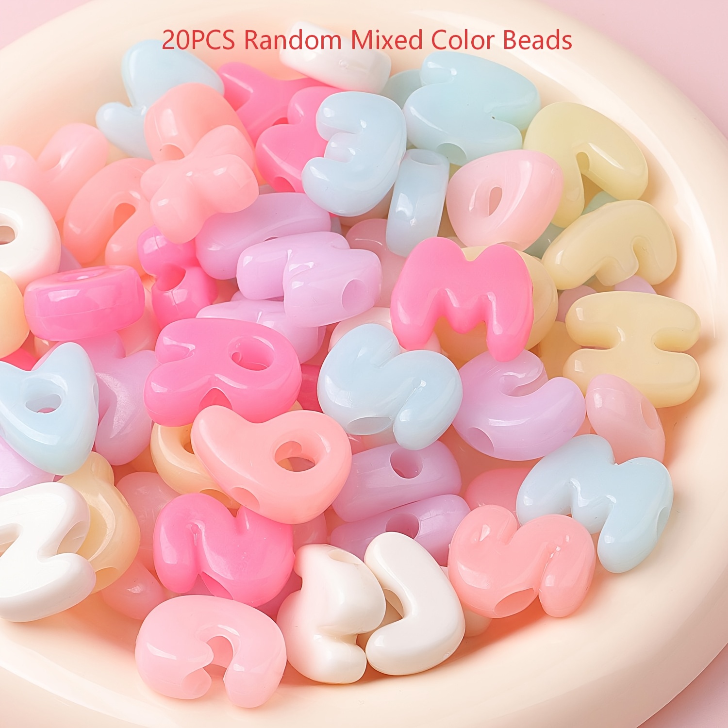 TEMU 20pcs Silvery Tone Pastel Macaron Alphabet Letter Beads Random Assorted, Acrylic A-z Beads (not All Letters Guaranteed) For Bracelet Keychain