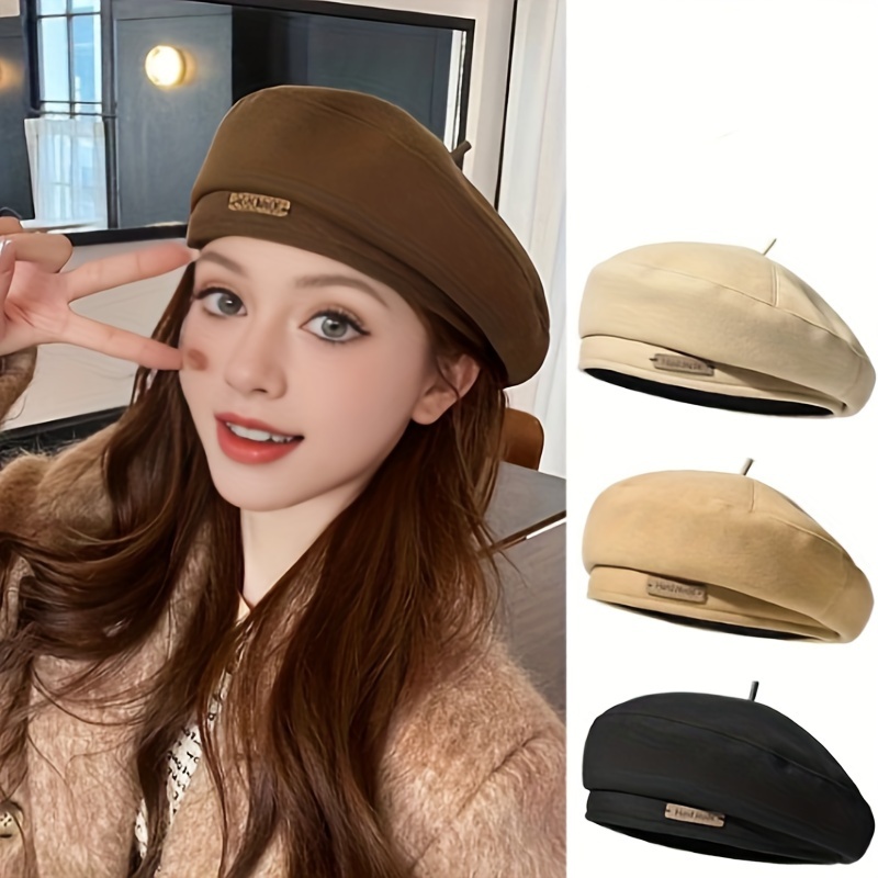 

Chic Women's Beret With Elegant Letter Patch - , Lightweight Polyester, Non-stretch Fabric