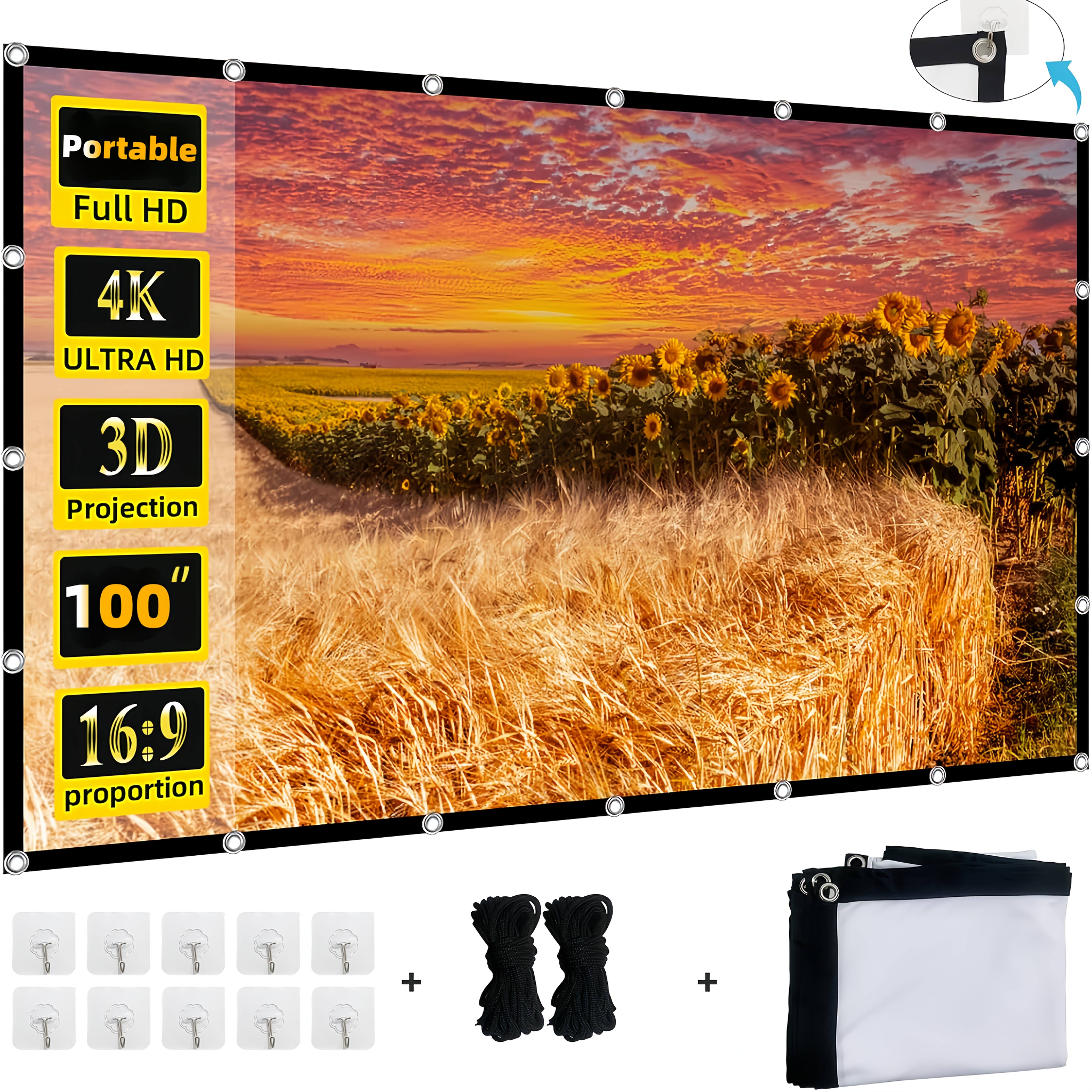 Temu – TEMU 150-inch Portable Projector Screen 4k Hd Foldable Wrinkle-resistant Movie Screen Suitable For Home Theater, Outdoor , Compatible For Projectors,