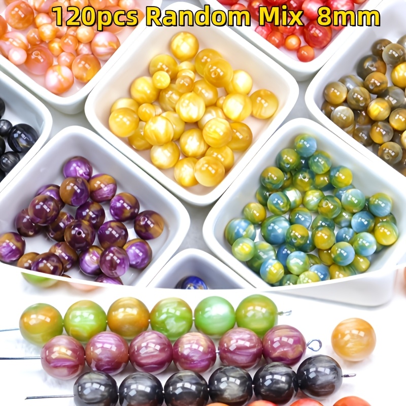 TEMU 120pcs/100pcs Mélange Aléatoire Nouveau Haute Qualité 10Mm/8Mm Rondes Perles de Résine de Peinture à l'Huile | Multicolore (Vert, Bleu, Doré,