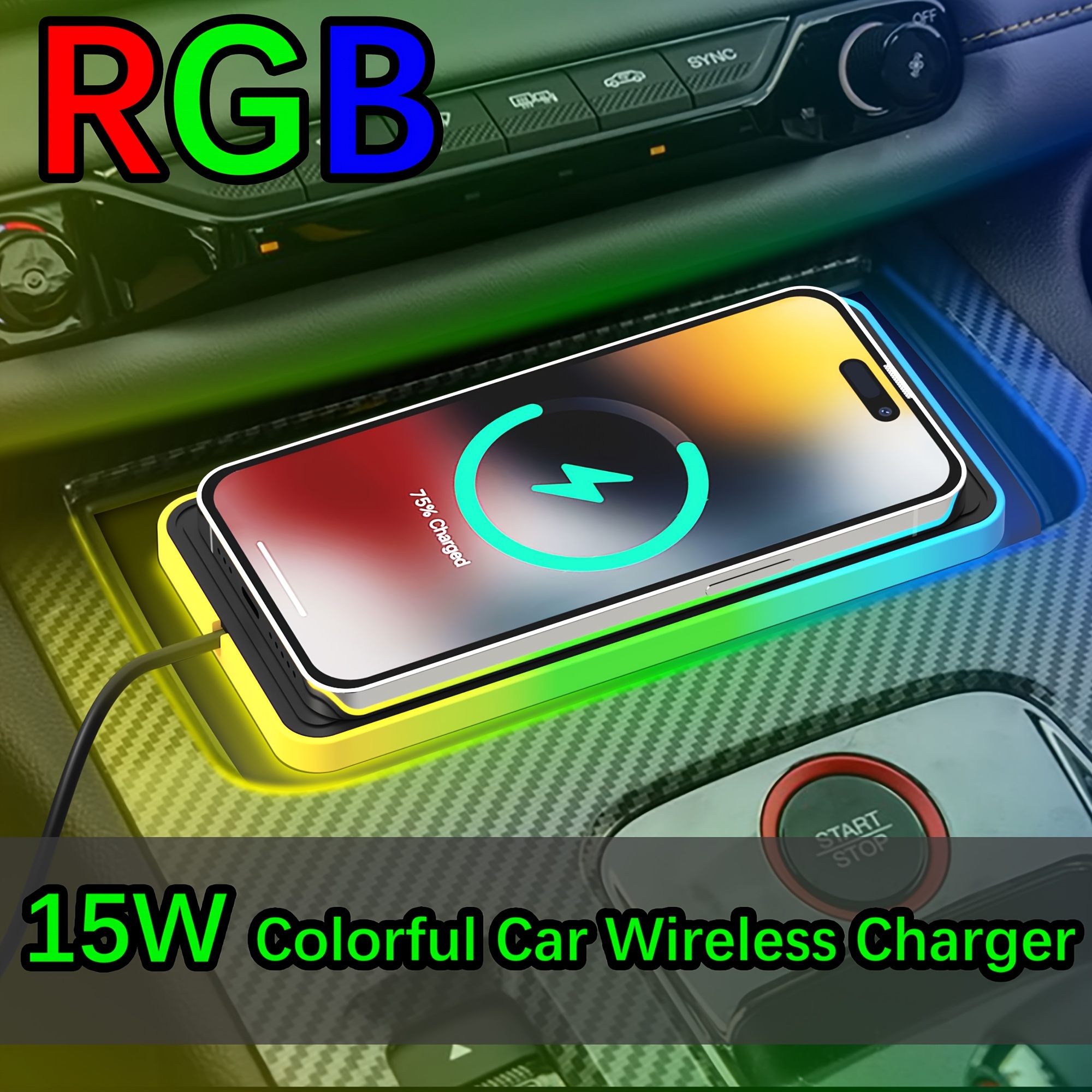 

Rgb Colorful Car Wireless Charger Anti Slip Charging Board Wireless Charging Station Suitable For Iphone 15, 14, 13, 12, Samsung, , Xiaomi, 15w Car Fast Phone Charging Car Atmosphere Light