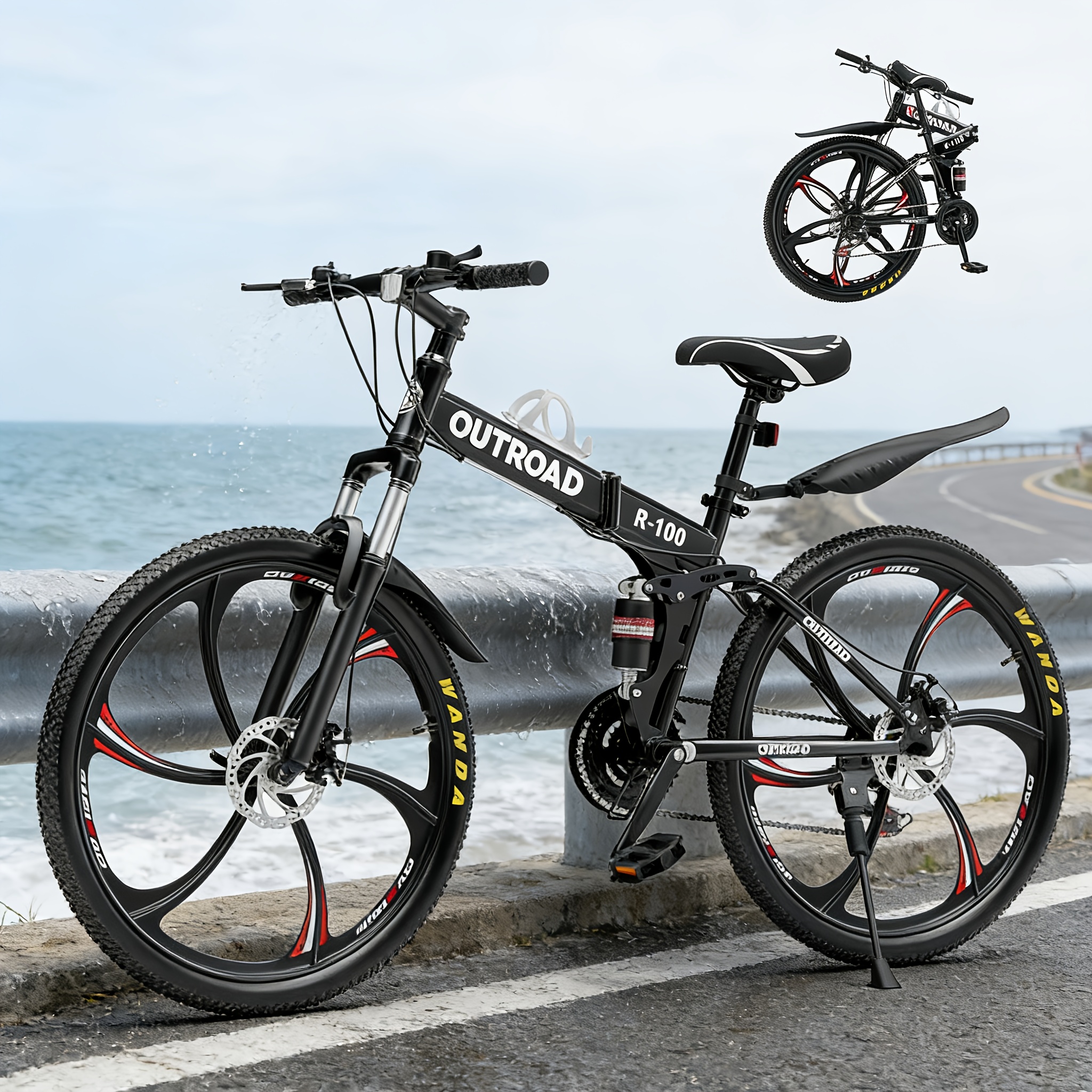 26 Inch Bike, Full Suspension High-carbon Steel Mtb Foldable Bicycle, Brake Non-slip Folding Bikes For Adults
