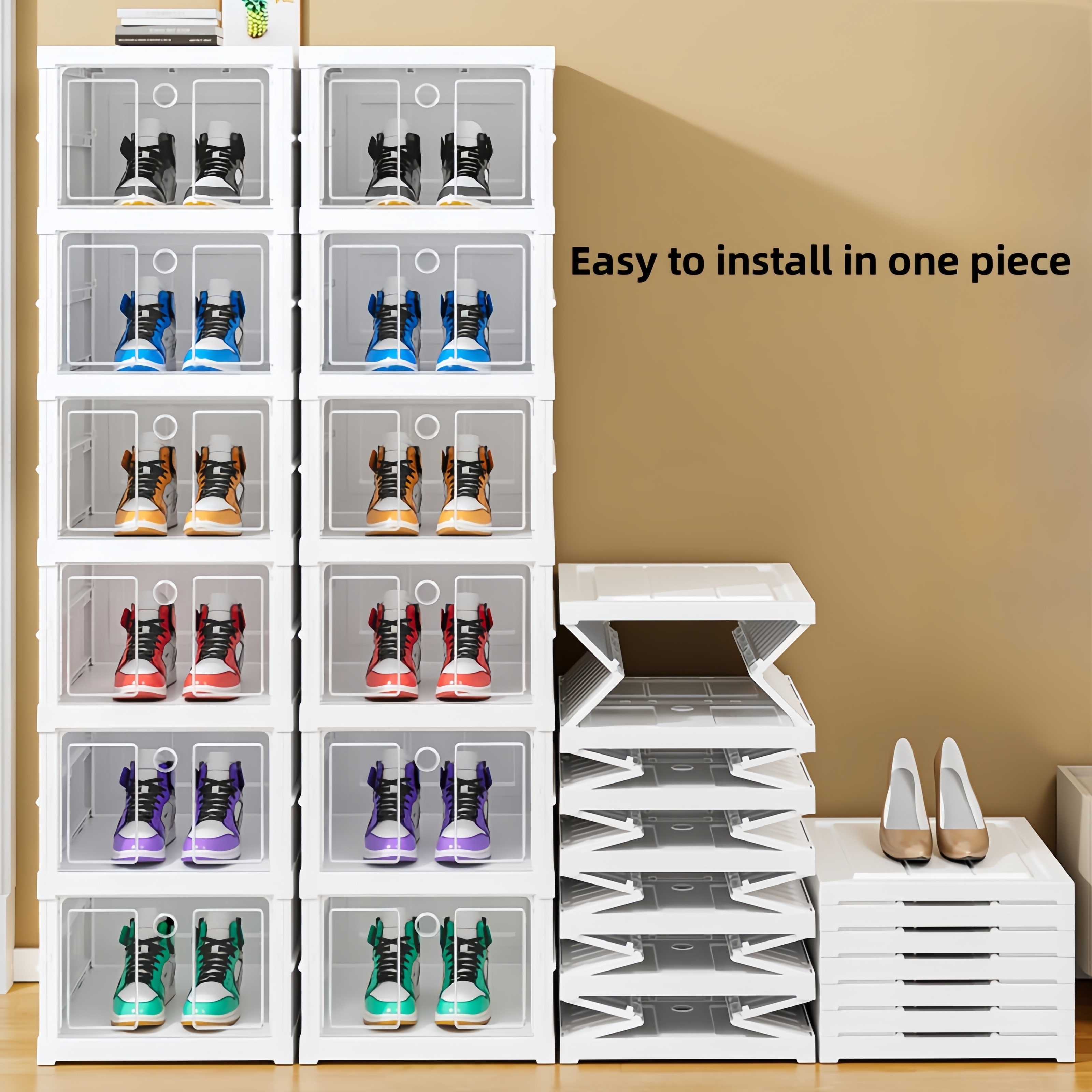 

1pc Folding Shoe Rack Multi-layer Space Saving Door Shoe Storage Box Plastic Balcony Free Installation Folding Simple Shoe Box