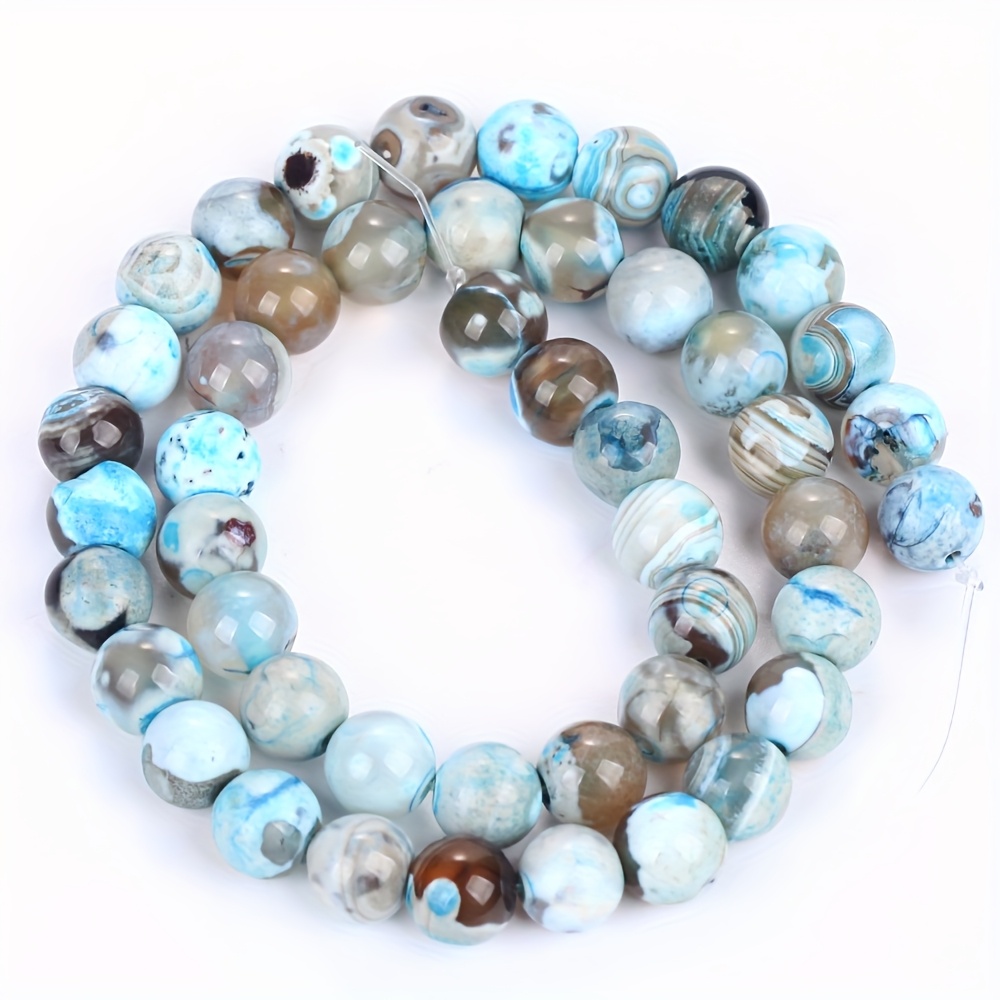 TEMU 6/8/10mm Perles Rondes en Agate de Feu Bleu Café Naturel pour Création de Bijoux DIY Bracelet Collier Artisanat