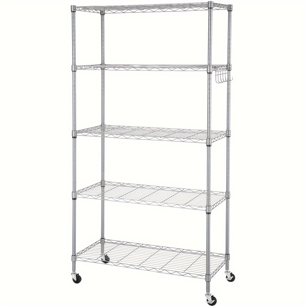 Five-tier Metal Shelving Unit For The Kitchen, Featuring 6 Hooks And , Height Adjustable, Ideal For Storage , Bathroom, Living Room, Or Balcony, Standing Shelf, Standing Shelf