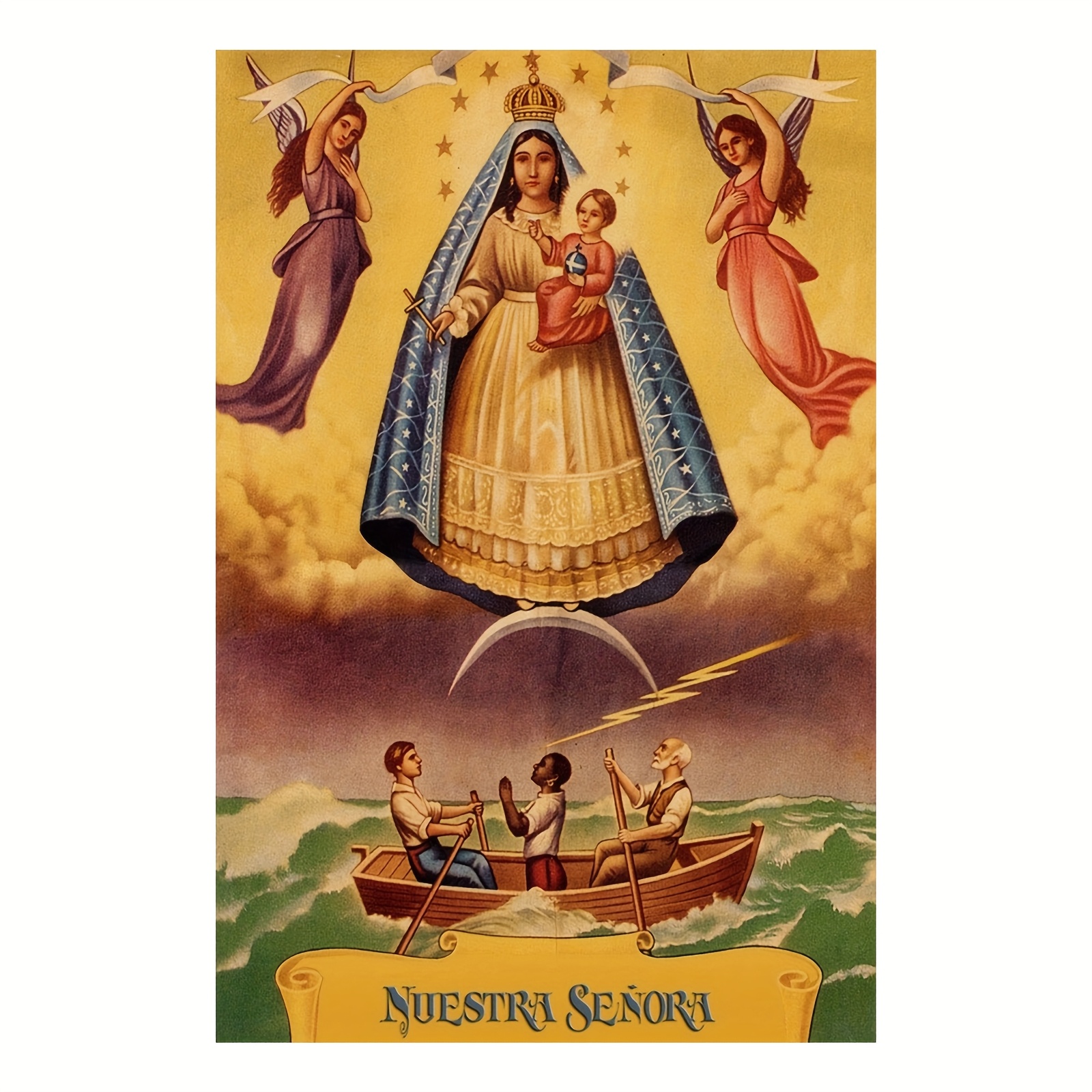 TEMU 1pc Frameless " Del Cobre In Cuban Religion" Canvas Art Poster - Vibrant Of The Guadalupe & Jesus Boat Scene, 12x18 Inch, Ideal Gift For Cuban &