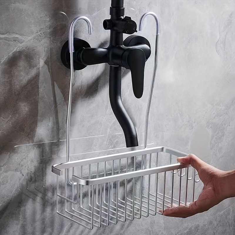 E-shop Wandmontierter Badezimmer-Hängekorb-Aufbewahrungsständer – Platzsparender, leichter Duschkorb mit mehreren Fächern zur Aufbewahrung von Shampoo,