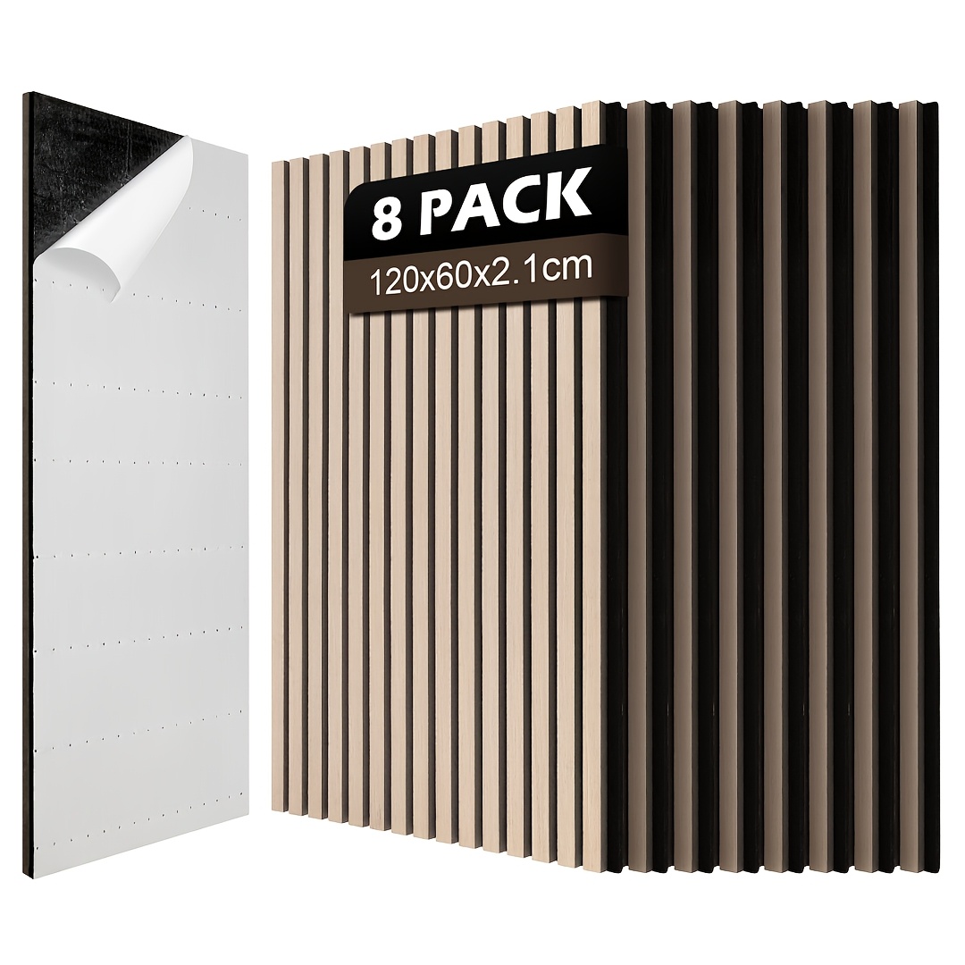 TEMU Multiple Panel Combinations , Self-adhesive Wood Slat Acoustic Wall Panels, Each Panel Measuring 120 × 60 × 2.1cm, 3d Acoustic Wall Panels With