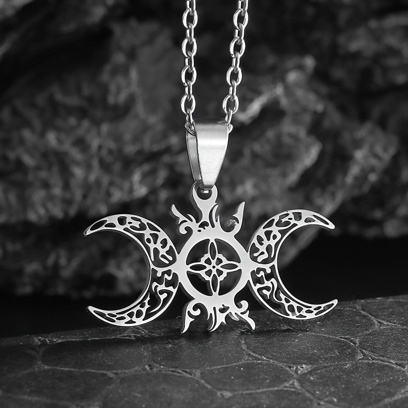 TEMU 1pc New High Stainless And Moon Celtic Knot Witchcraft Witch Knot Pendant Necklace For Men Women Fashion Jewelry, For Halloween